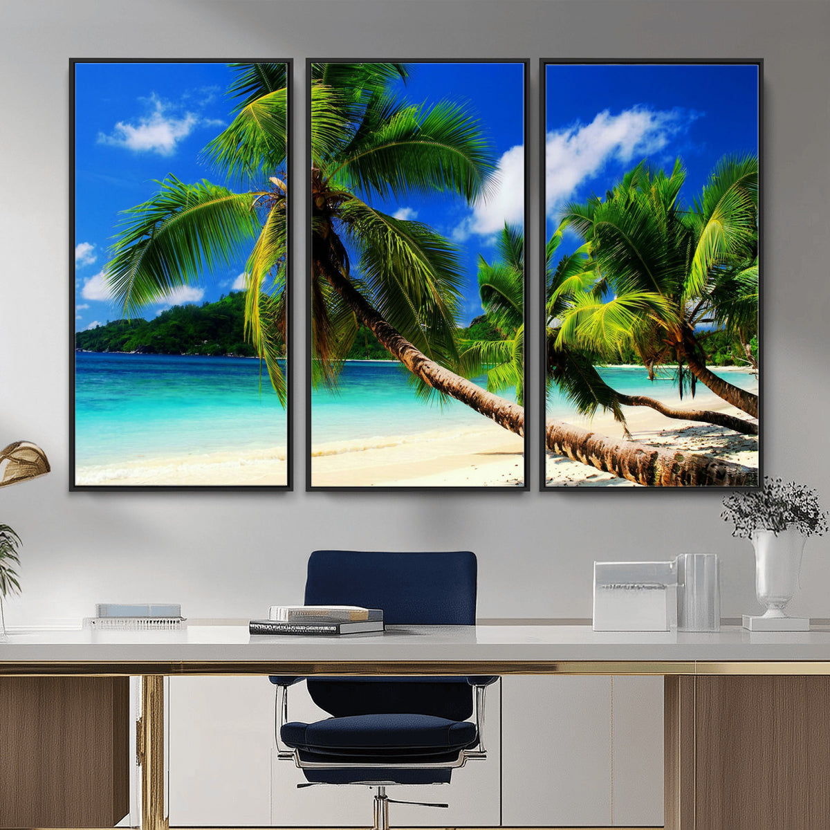 67049818-MGV-CV-36X24 - Tropical Island Coconut Palm Trees Wall Art Canvas Print - Turquoise Beach Print for Lake Home Decor