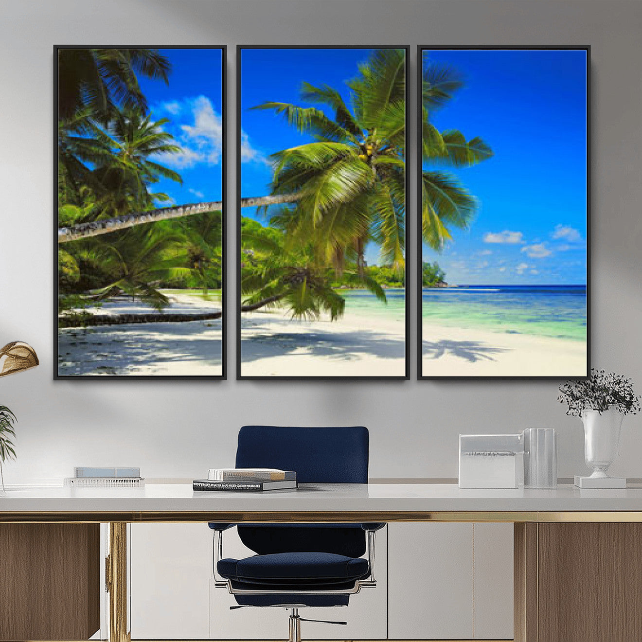 20475280-MGV-CV-36X24 - Tropical Island Coconut Palm Trees Wall Art Canvas Print - Turquoise Beach Print for Nautical Home Decor