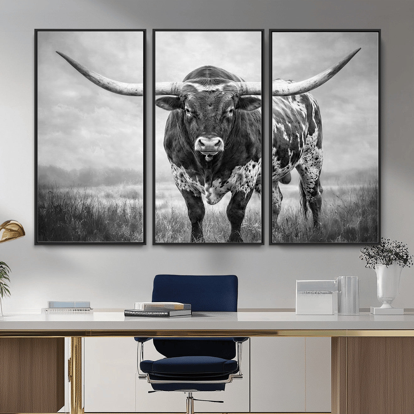 11121585-MGV-CV-36X24 - Texas Bull Wall Art Canvas Print for Farmhouse Restaurant Wall Decor