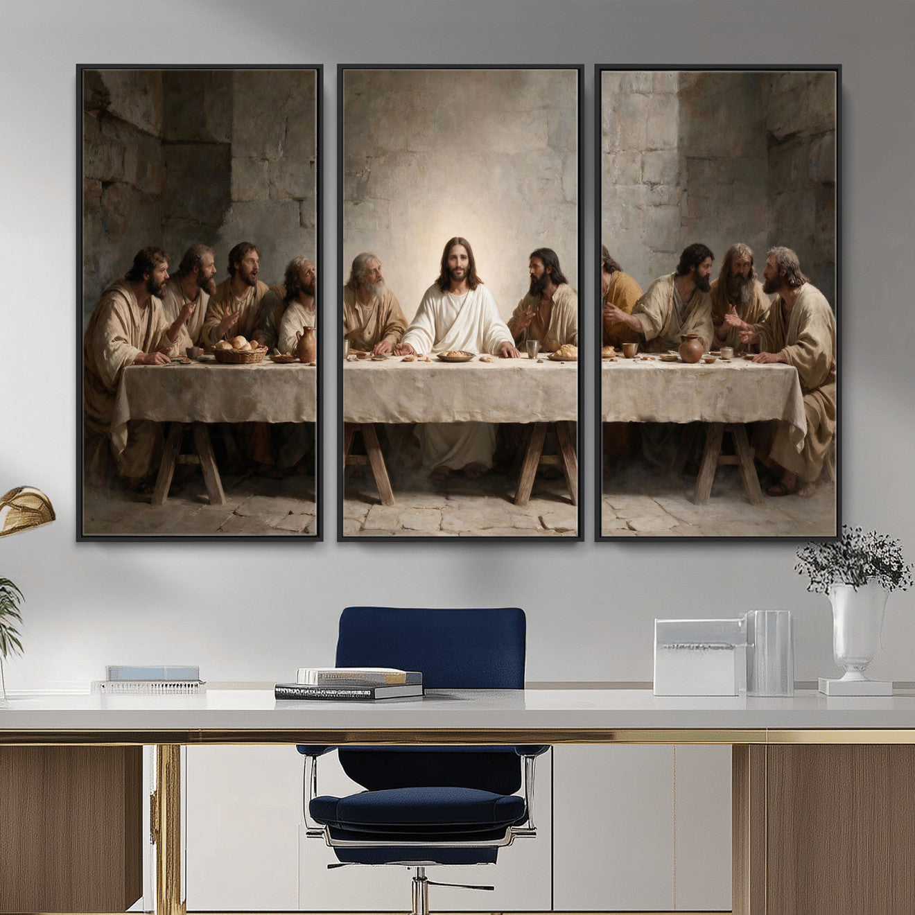 69633087-MGV-CV-36X24 - The Last Supper of Jesus Christ Wall Art Canvas Print - Classical Christian Faith Home Decor