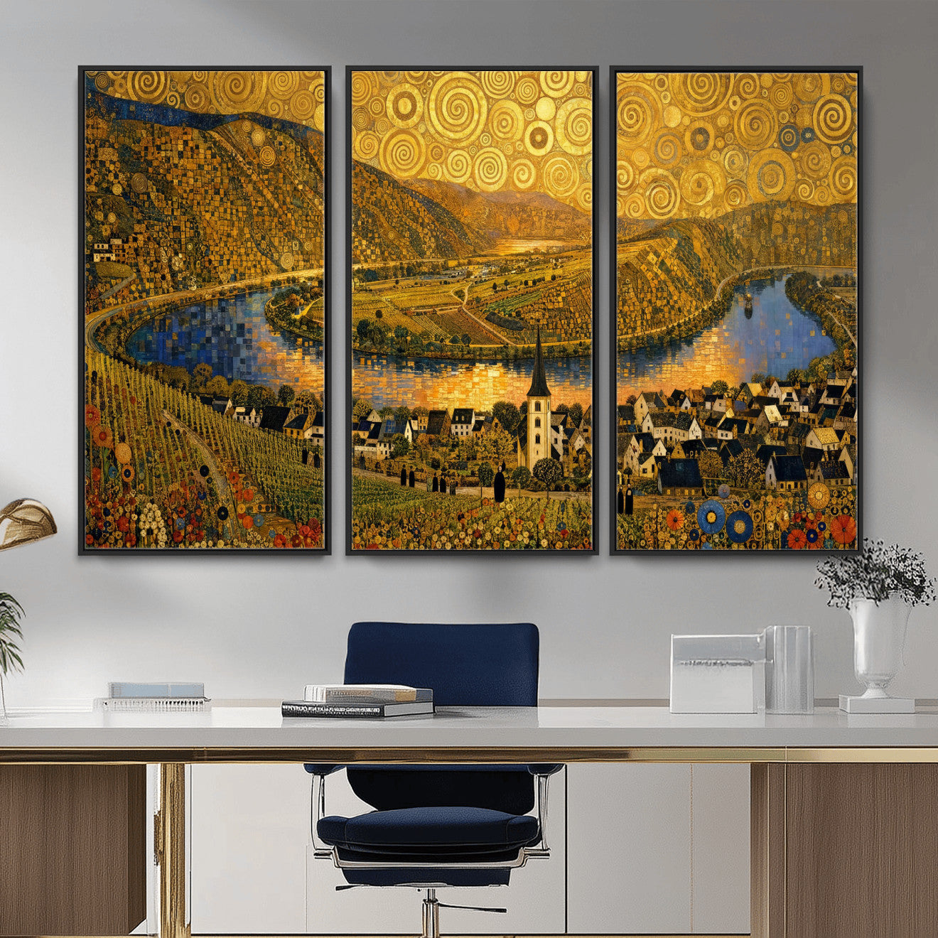 33713008-MGV-CV-36X24 - Gustav Klimt Style Mosel City Wall Art Canvas Print