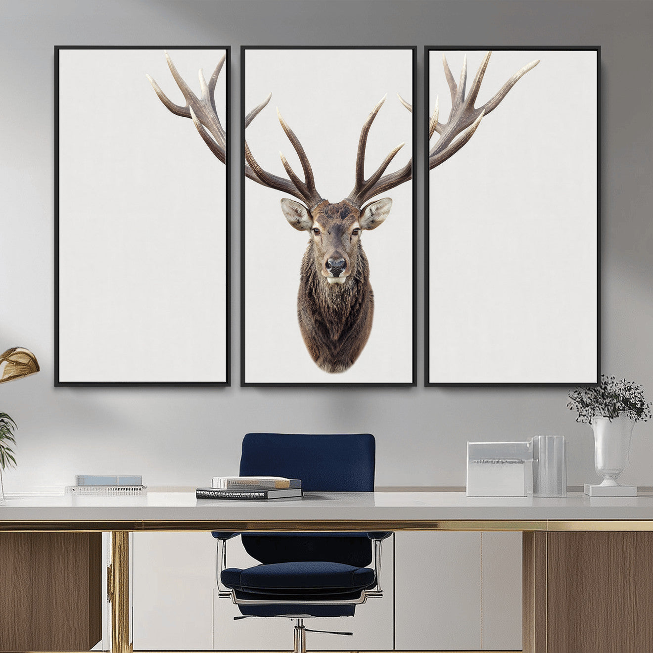 840173GY-MGV-CV-36X24 - Majestic Red Deer Canvas Wall Art – Stag Antlers Horns Print, Wildlife Hunting Poster, Rustic Cabin Lodge Decor