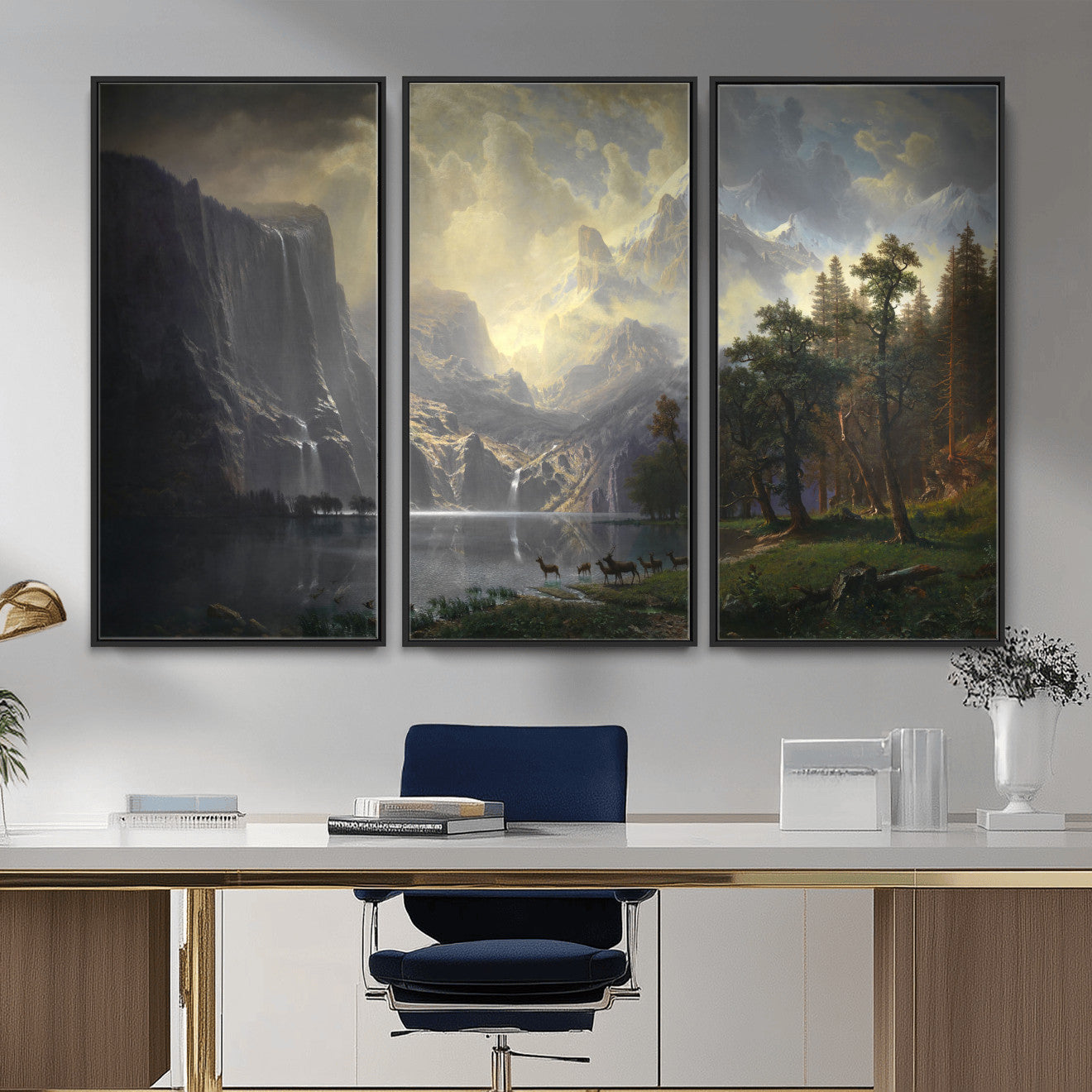 88679214-MGV-CV-36X24 - Albert Bierstadt Among the Sierra Nevada California Yosemite Wall Art Canvas Print, Classic Fine Art Painting Print