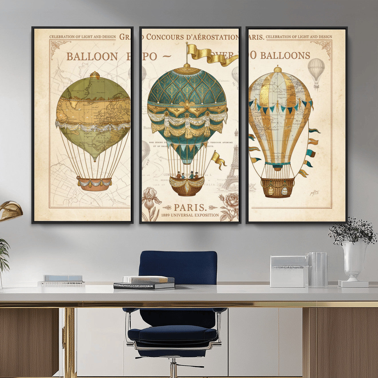 31530449-MGV-CV-36X24 - Kimberly Allen Paris Balloon Expo Wall Art Canvas Print, Vintage 1889 French Hot Air Balloon Poster