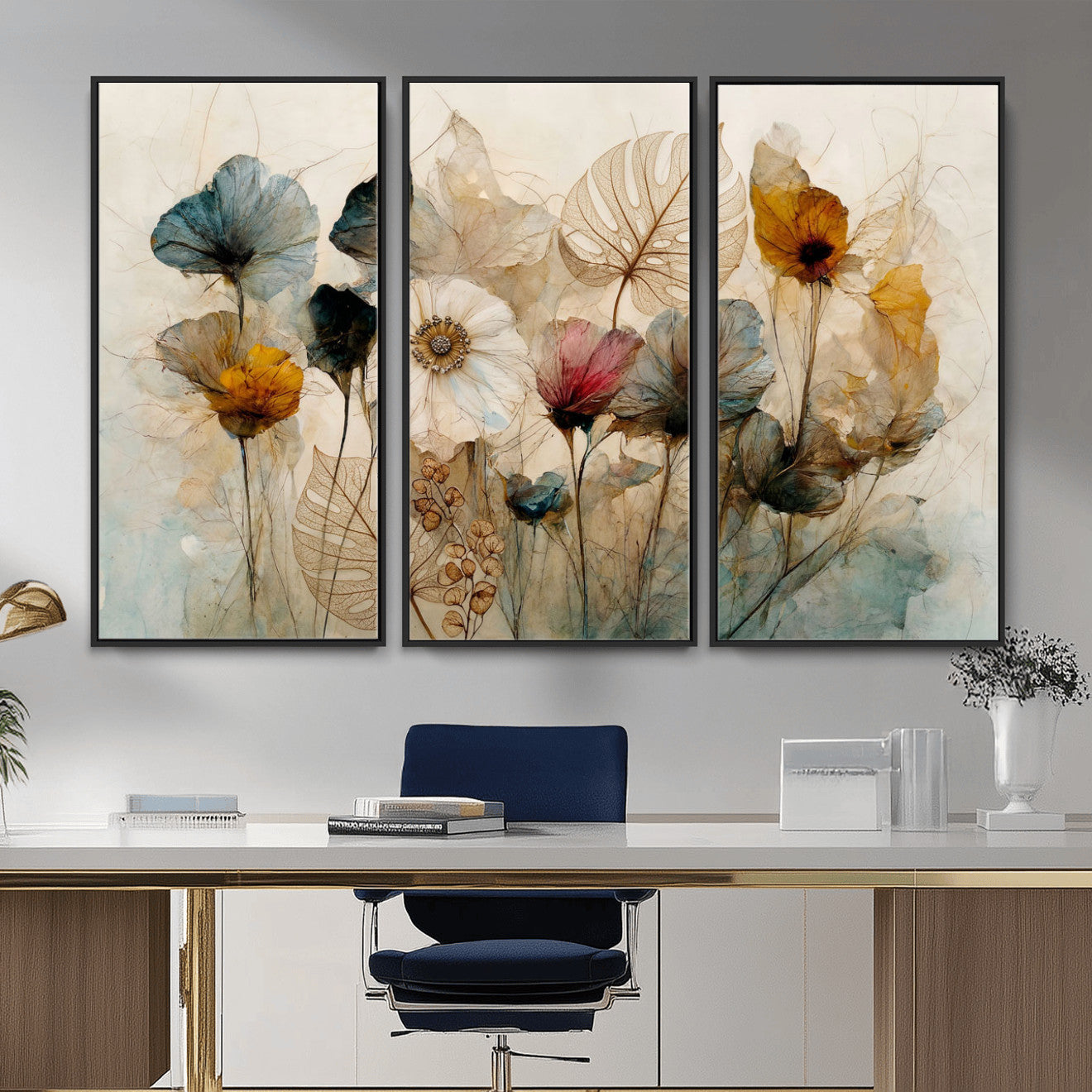 93171612-MGV-CV-36X24 - Vintage Dried Floral Meadow Wall Art Canvas Print, Translucent Watercolor Flowers Painting Print