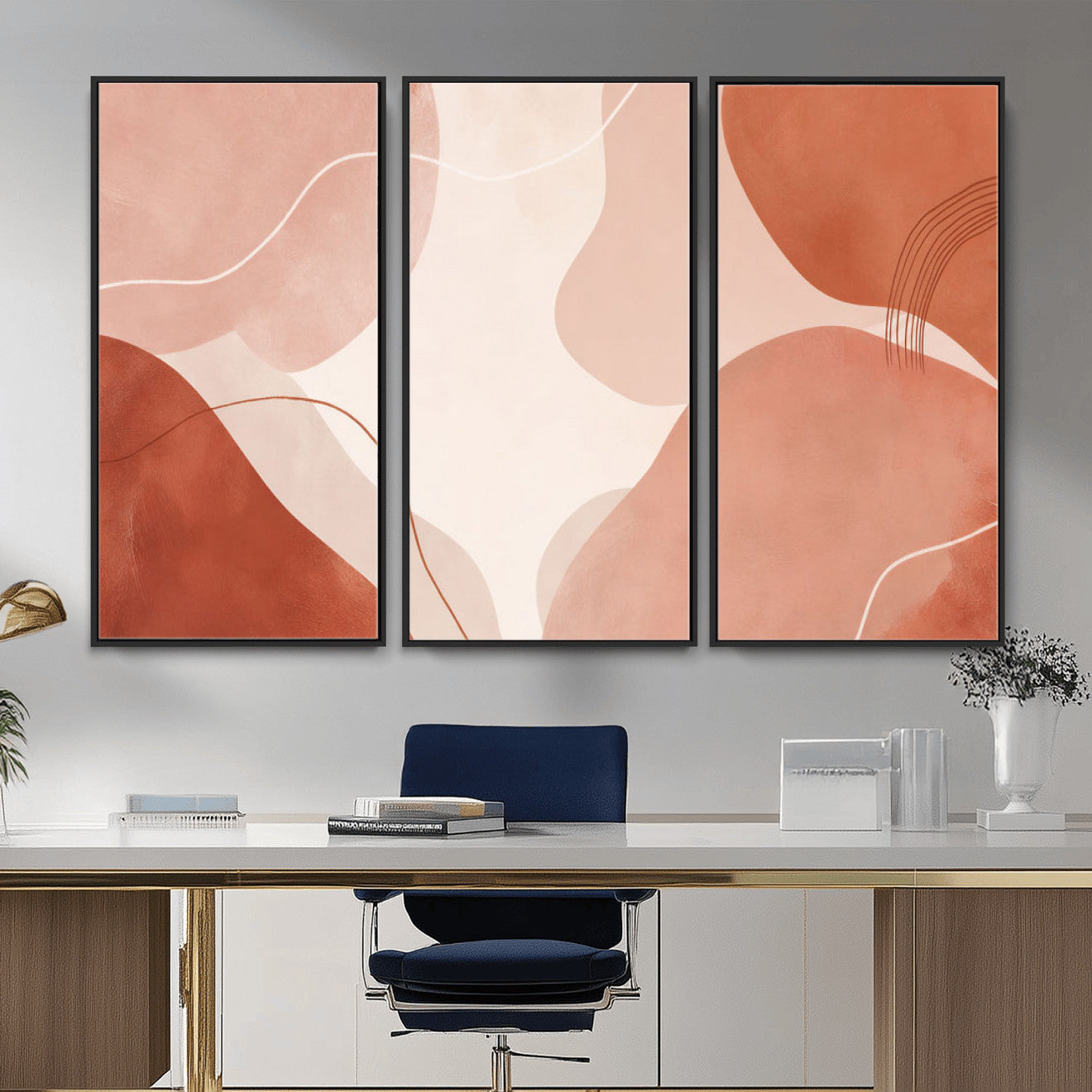 17685421-MGV-CV-36X24 - Abstract Boho Terracotta Wall Art Canvas Print, Mid Century Minimalist Painting Print