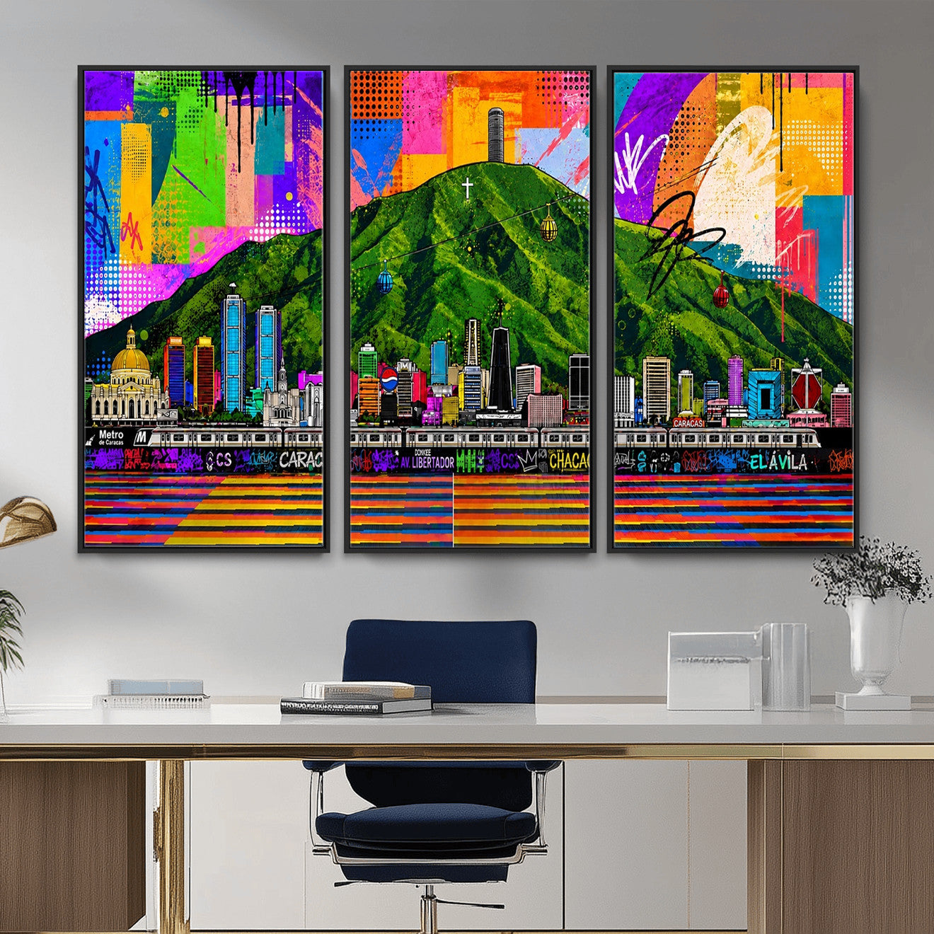 86696255-MGV-CV-36X24 - Mount Ávila, Caracas, Venezuela Wall Art Print by Artist Yorlette - Graffiti Caracas Skyline Canvas Art, Colorful Street Artwork - Venezuela El Avila Poster Print