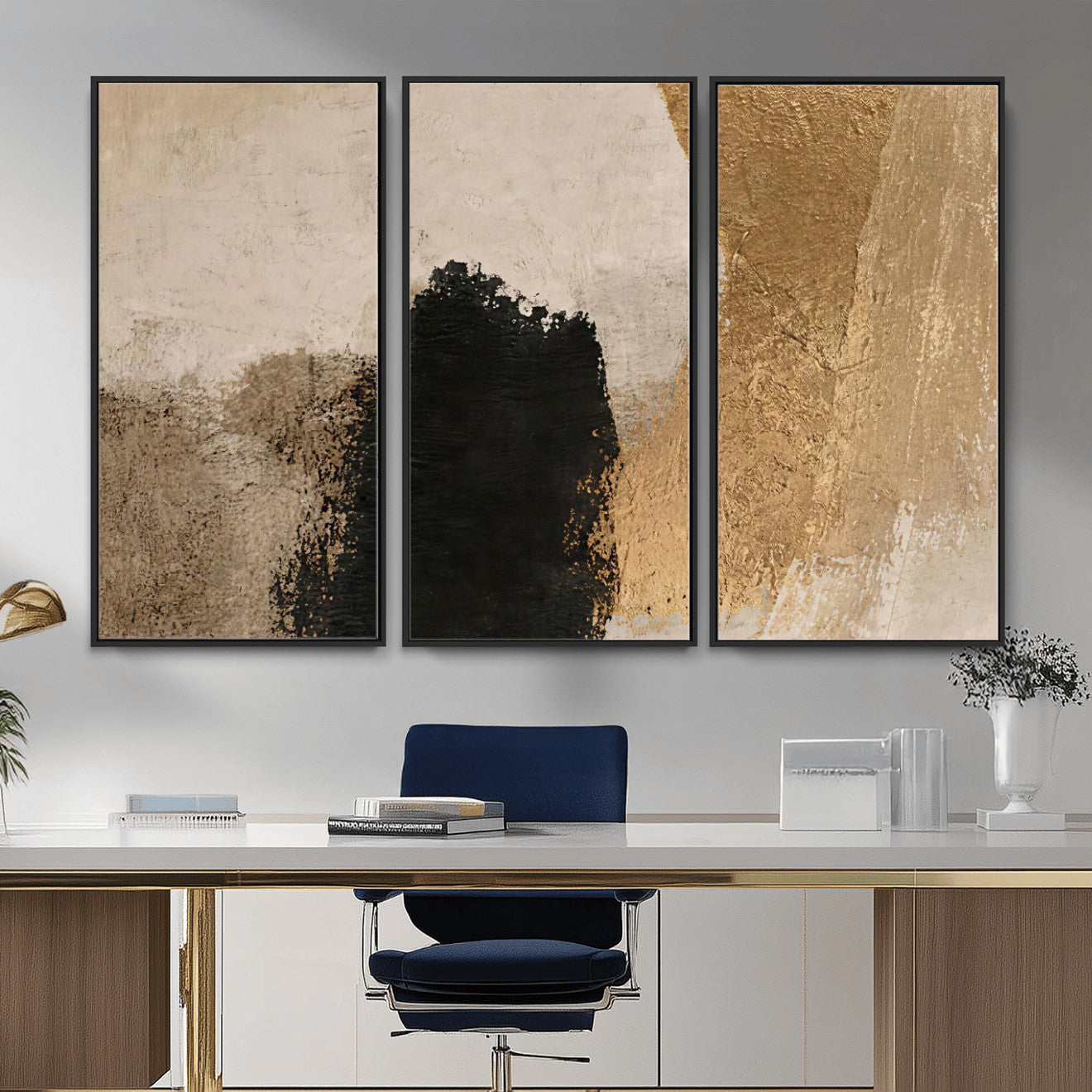 36003778-MGV-CV-48X32-3P - Mid Century Modern Geometric Canvas Wall Art, Abstract Triptych Print