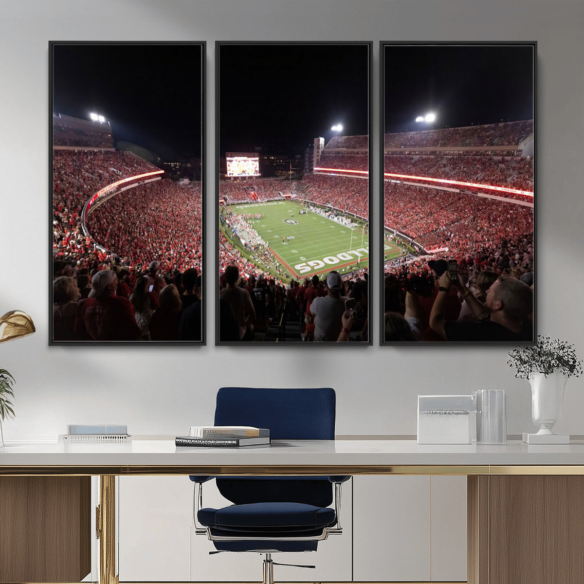 50587166-_Poster-30x20 - Sanford Stadium Georgia Bulldogs Canvas Print 3 Piece Framed Wall Art Extra Large Floating Frame Sports Poster Made in USA