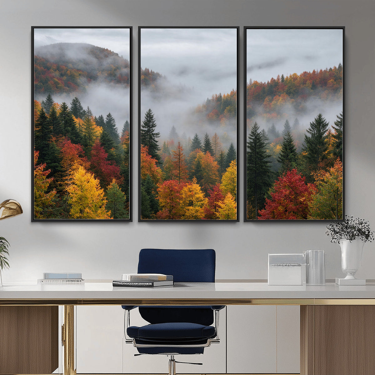 47877083-_Poster-30x20 - Fall Forest Misty Mountain Canvas Print Smoky Mountain Landscape Wall Art Autumn Trees Nature Poster Printing