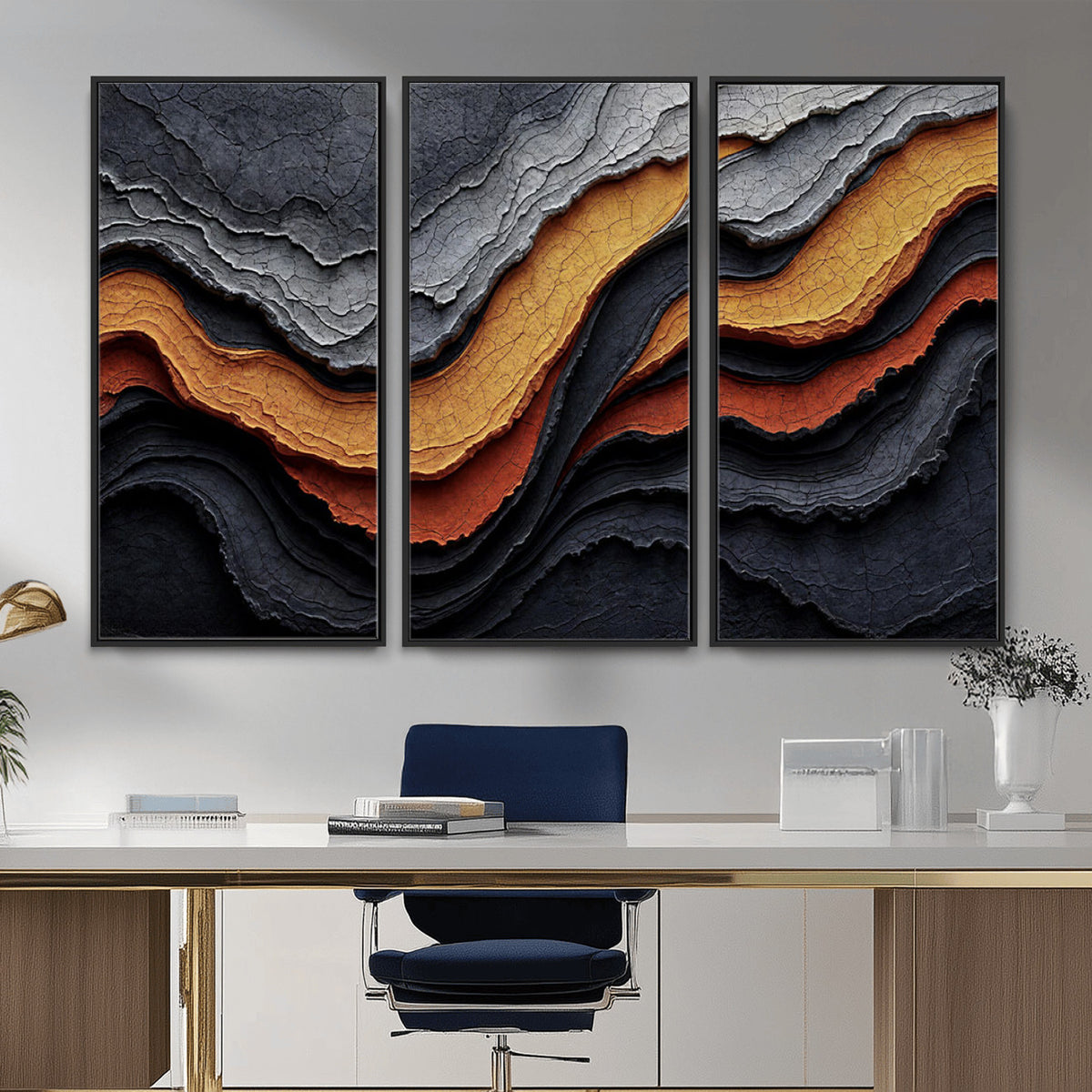 59852489-MGV-CV-36X24 - Abstract Waves Canvas Wall Art - Modern Terracotta and Charcoal Gray Print
