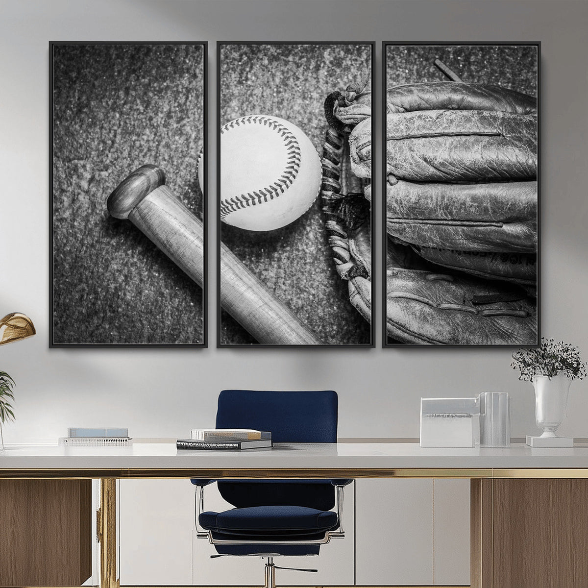 83916D-MGV-CV-36X24 - Vintage Baseball Glove and Bat Sports Wall Art Canvas Print