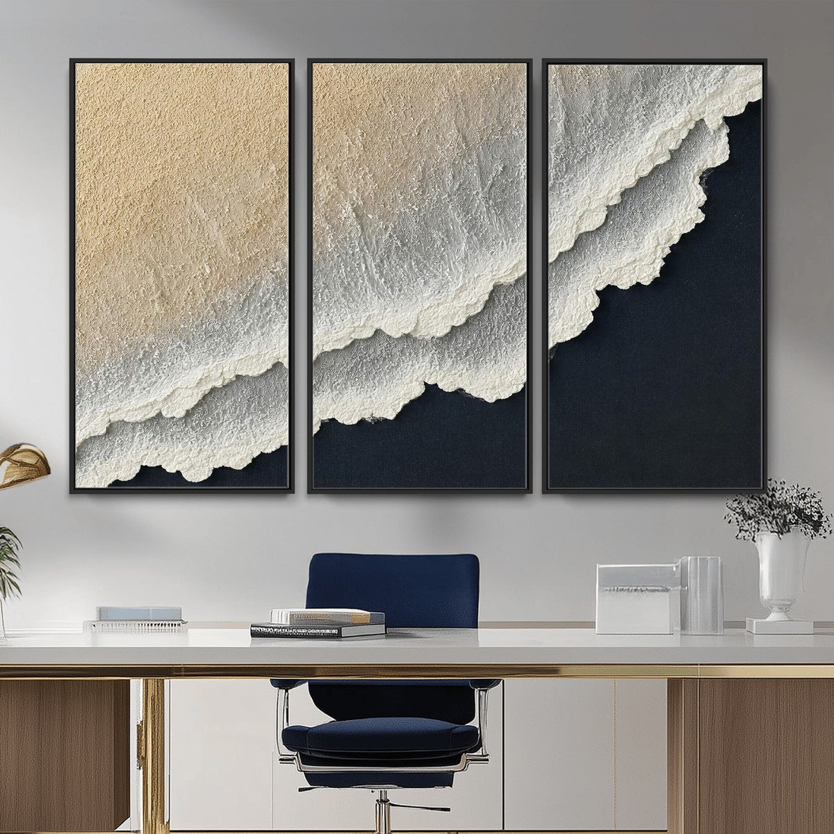 32969959-MGV-CV-24X16 - Abstract Ocean Wave Canvas Wall Art, Coastal Beach Wall Decor for Living Room