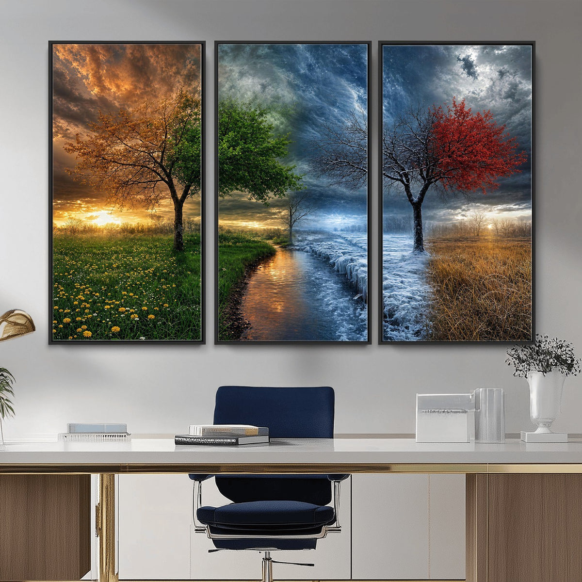 61895574-MGV-CV-24X16 - Four Seasons Tree Canvas Wall Art, Nature Landscape Canvas Print for Living Room