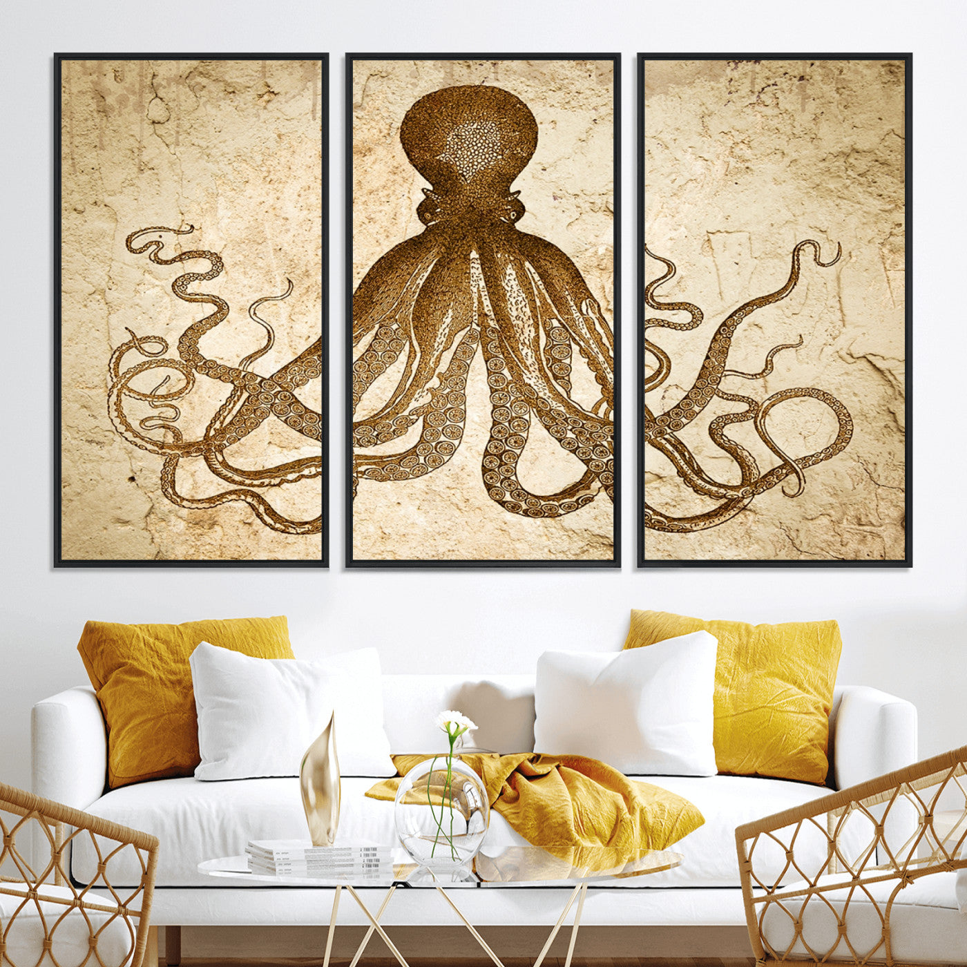 96154-MGV-CV-36X24-Sepia Octopus Wall Art Abstract Animal Canvas Print
