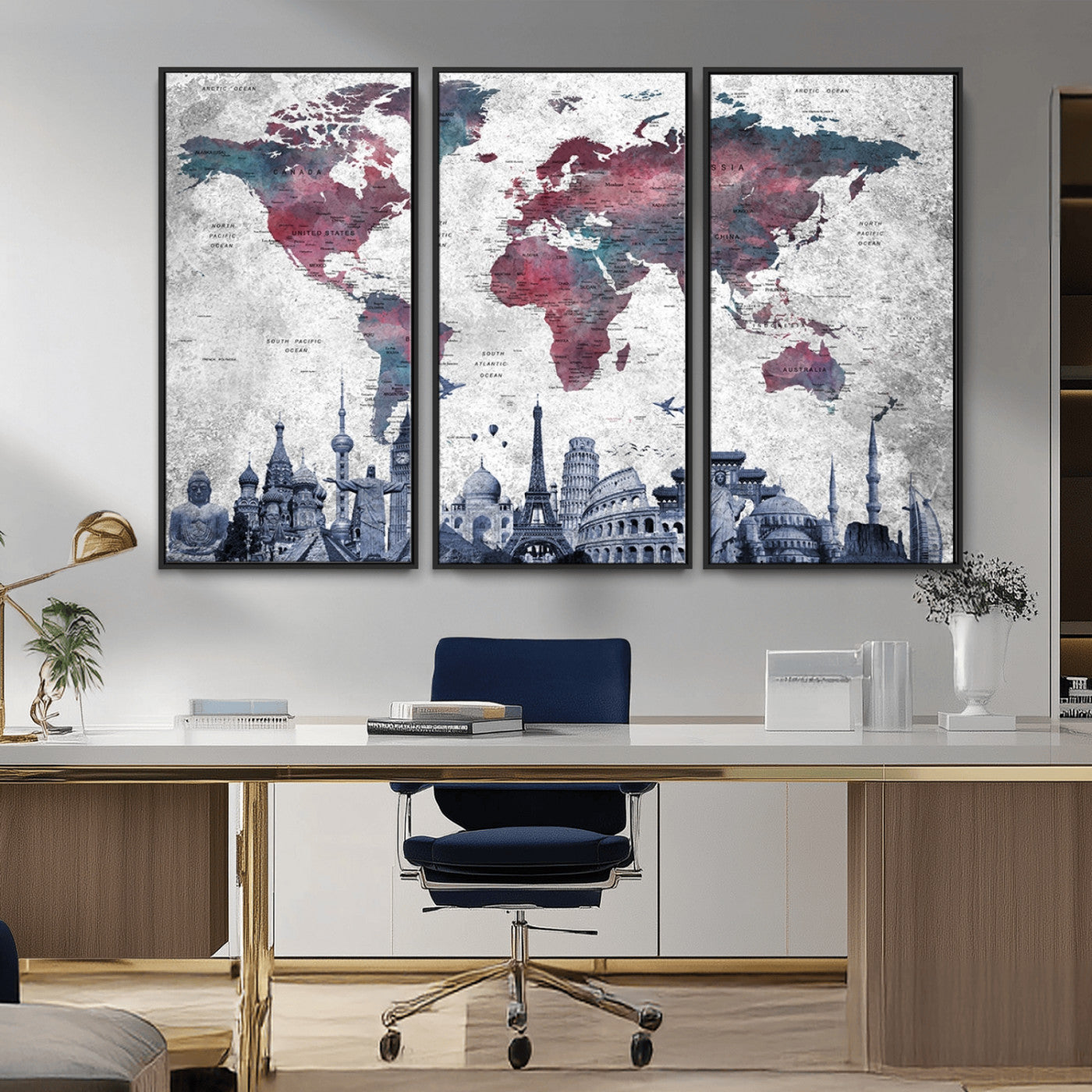 MGV-FC-48X32-3P - Push Pin World Map Canvas Print – Framed Wall Art for Couples to Track Their Travels – Anniversary