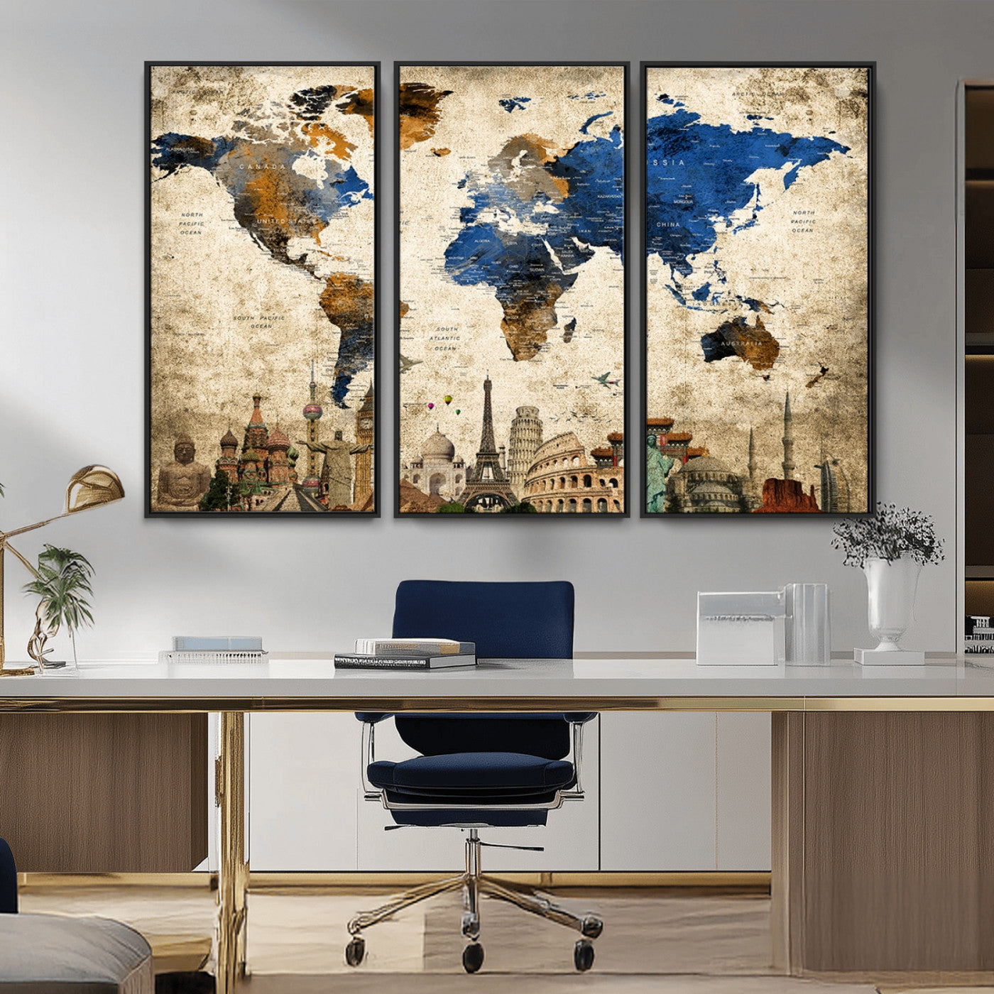 MGV-FC-48X32-3P - Push Pin World Map Canvas Print – Framed Wall Art for Couples to Track Their Travels – Anniversary