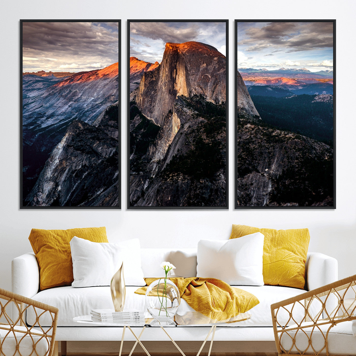 20714-MGV-CV-36X24-Half Dome Wall Art Print - Yosemite Majestic Triptych Landscape Print – National Park Nature Decor for Living Room or Office – Ready to Hang