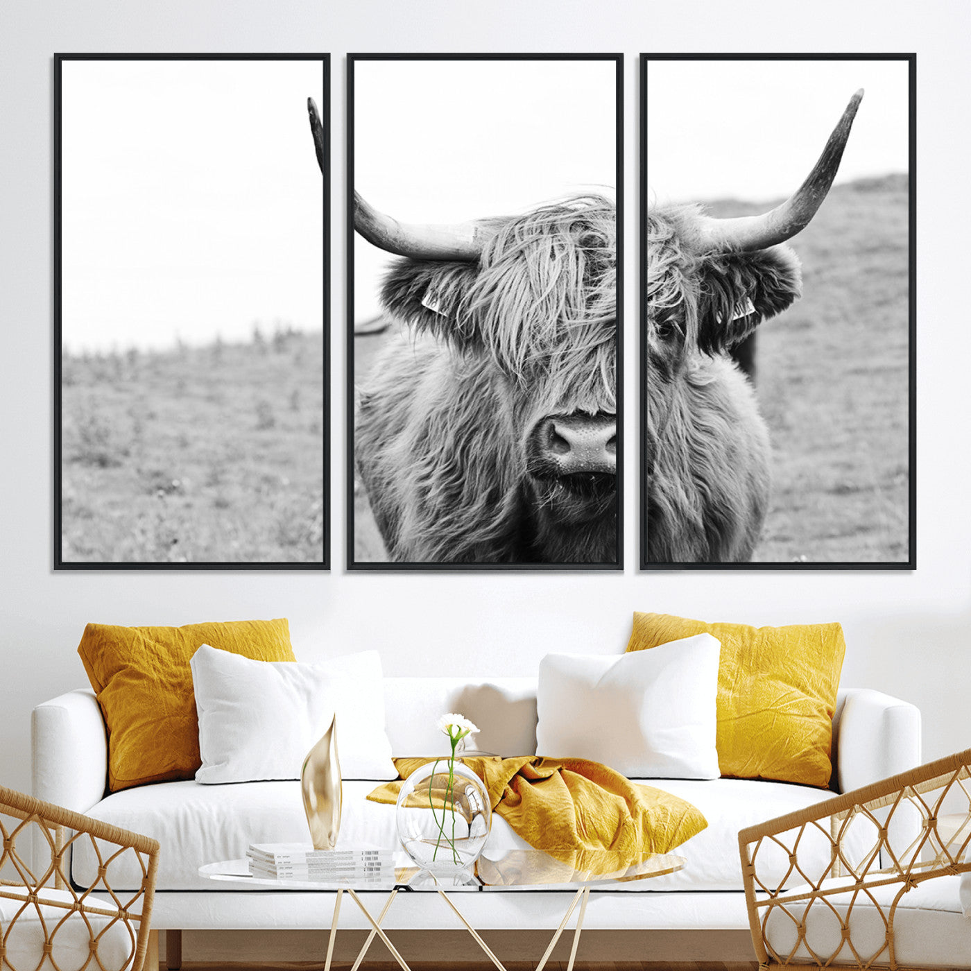 16248-MGV-CV-36X24-Newfoundland Cow Art Wall Art, Black White Cow Art Wall Art Canvas Print