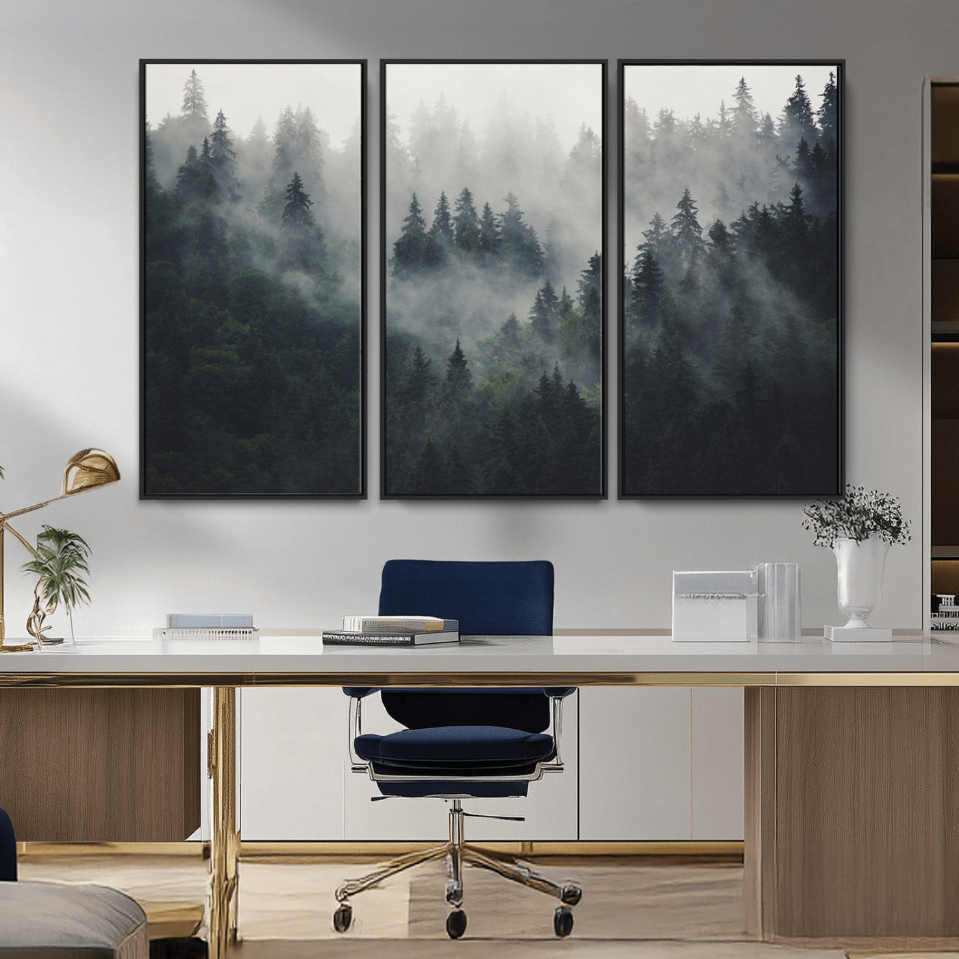 MGV-FC-48X32-3P - Nature Wall Decor - Serene Triptych Nature Print – Woodland Landscape Decor for Living Room or