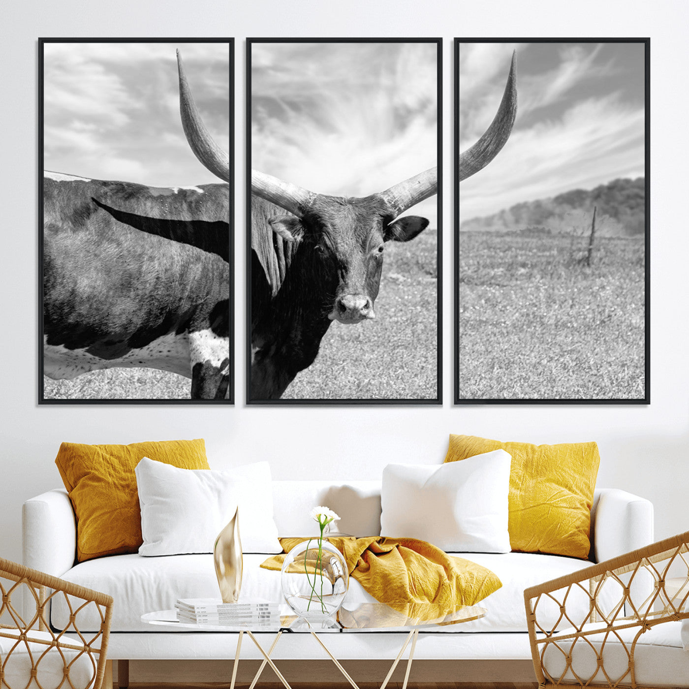 30017-MGV-CV-36X24-Cattle Wall Art Longhorn Cow Canvas Print