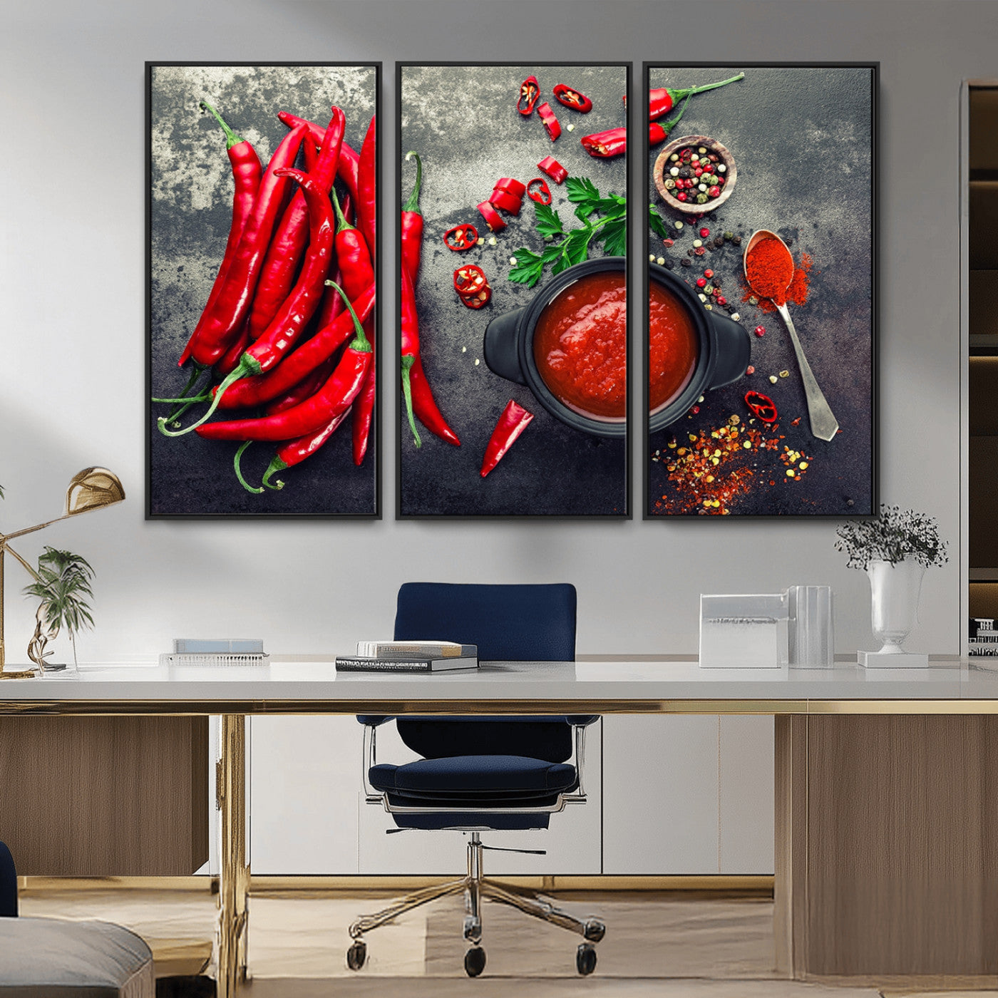 MGV-FC-48X32-3P - Red Pepper Kitchen and Restaurant Wall Wall Art, Red Pepper Kitchen Wall Decor Canvas Print