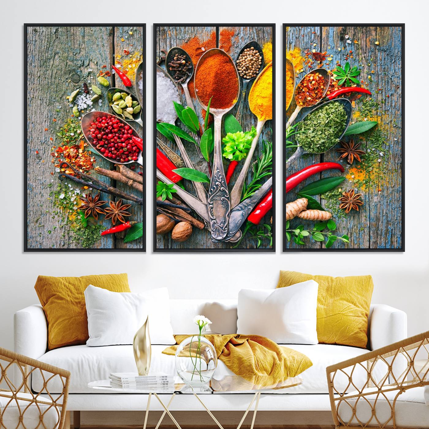 20619-MGV-CV-36X24-Spoonful of Spices Cooking Wall Art Canvas Print - Vibrant Kitchen Decor Triptych – Culinary Art Print for Dining Room or Kitchen – Ready to