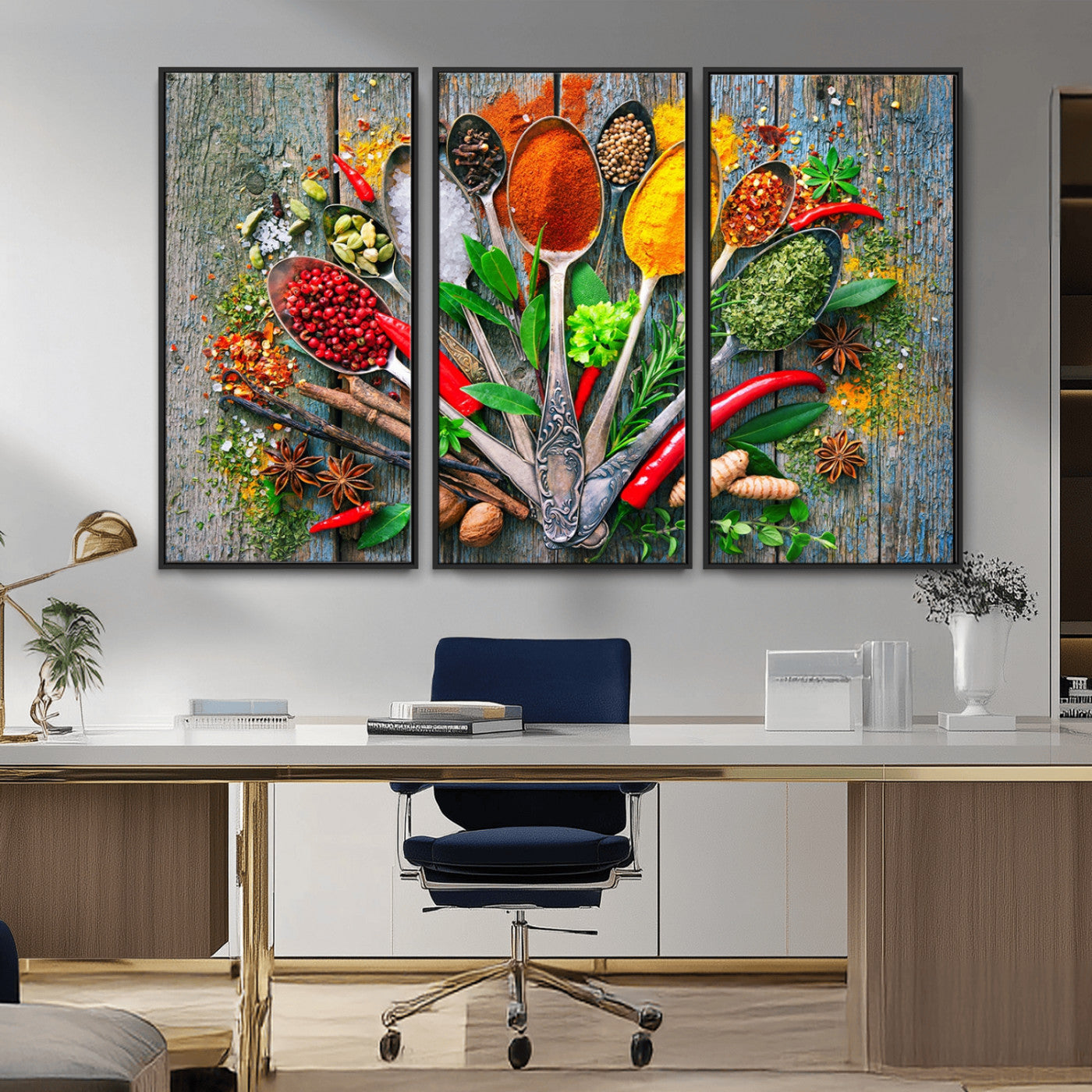 MGV-FC-48X32-3P - Kitchen Wall Art Print - Spoonful of Spices Cooking Wall Art Canvas Print - Vibrant Kitchen Decor