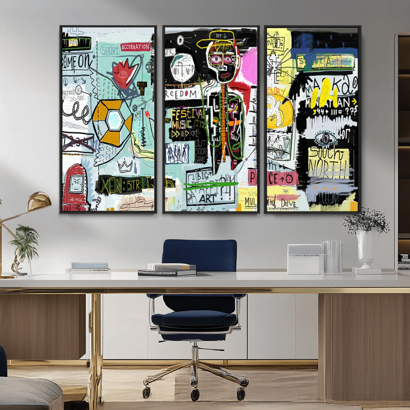 MGV-FC-48X32-3P - Abstract Graffiti Canvas Street Art-Inspired Graffiti Triptych Canvas – Modern Abstract Wall Art for