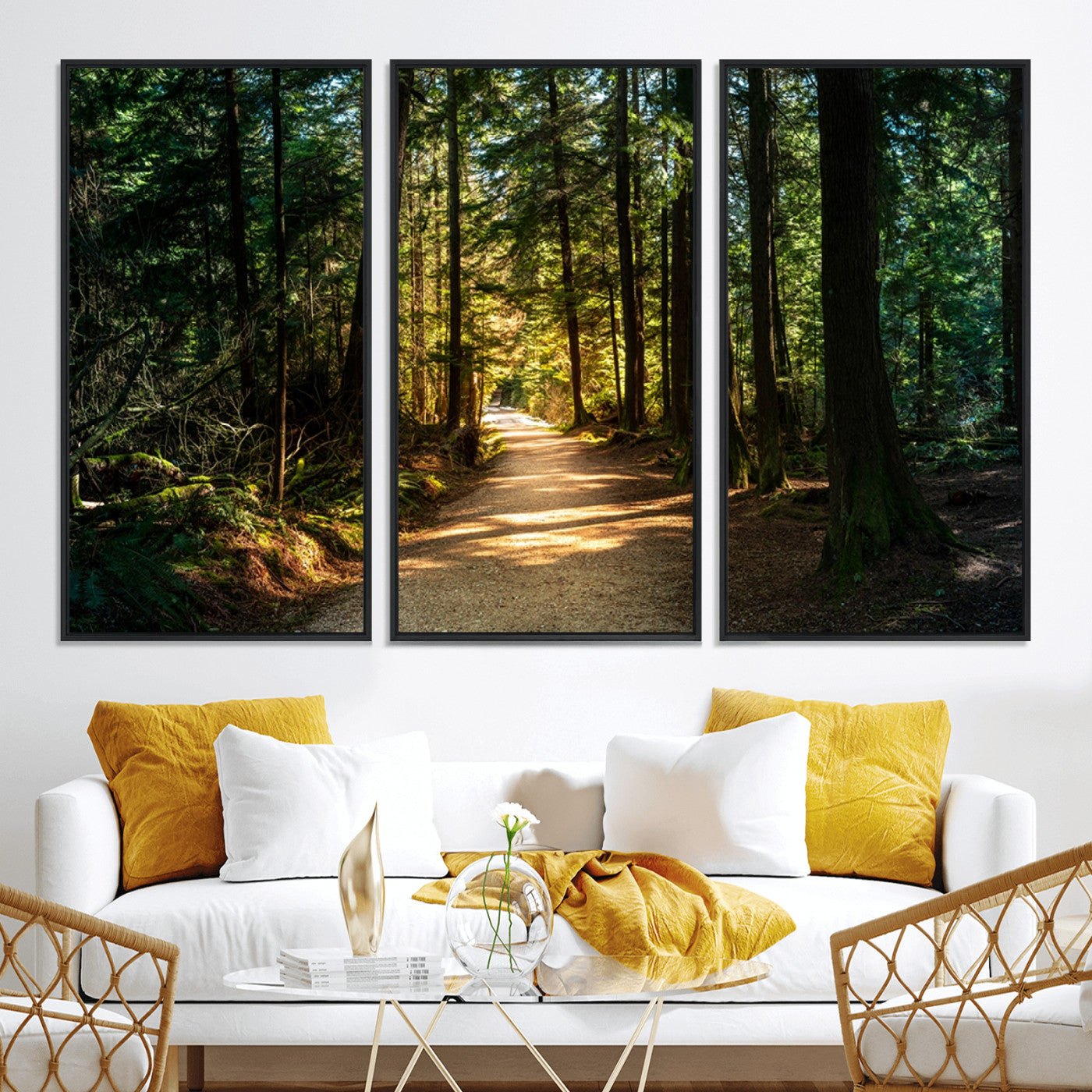 51762-MGV-CV-36X24-Sunlit Forest Pathway Canvas Print | 3 Panel Large Nature Wall Art for Living Room, Office, or Modern Space | Tranquil Scenic Forest, Ready
