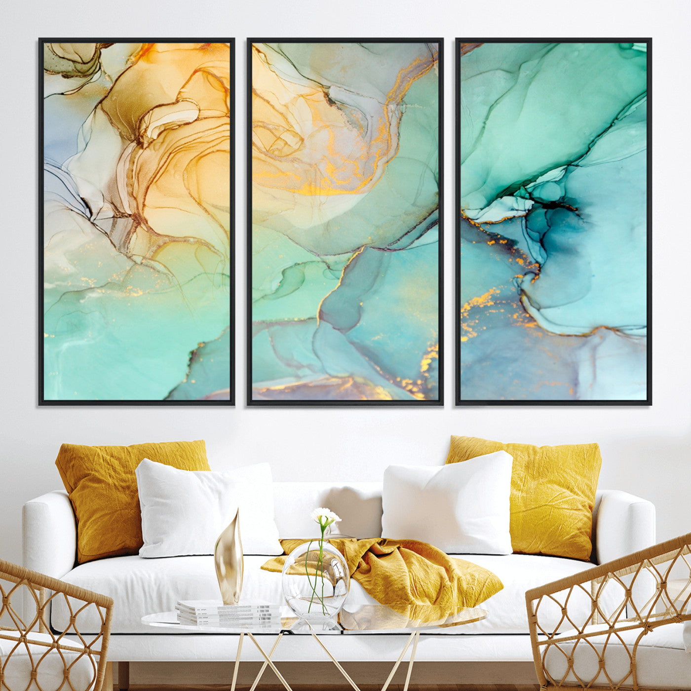 47242-MGV-CV-36X24-Green Marble Fluid Effect Wall Art Abstract Canvas Wall Art Print