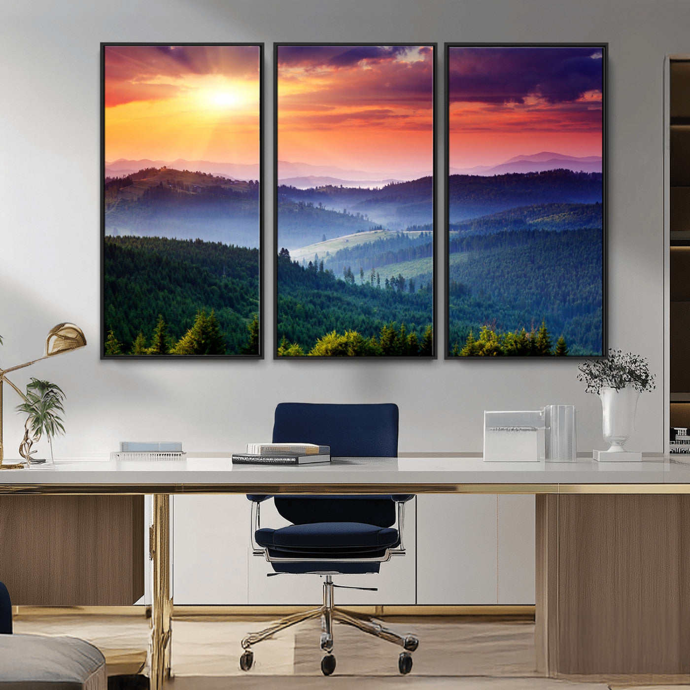 MGV-FC-48X32-3P - Mountain and Sunset Wall Art Canvas Print