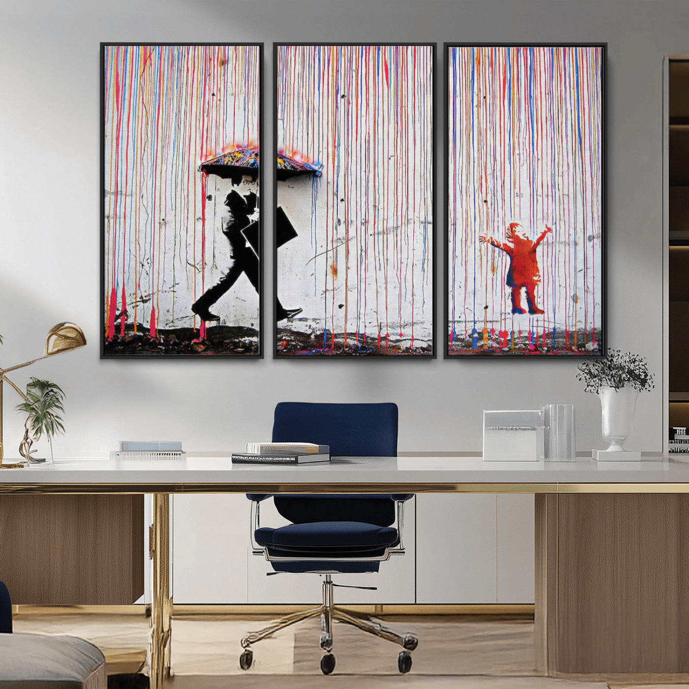 MGV-FC-48X32-3P - Banksy Wall Art Canvas Print, Framed Graffiti Art Picture Print, Banksy Urban Graffiti Perfect Modern Decor Artwork