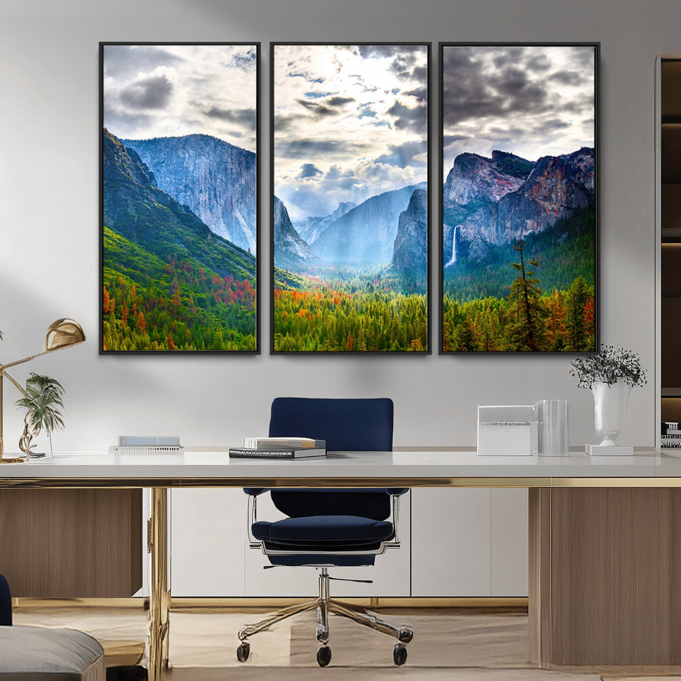 MGV-FC-48X32-3P - Yosemite Park Half Dome 3 Panel Canvas Print | Large Giclée Landscape Wall Art for Living Room,