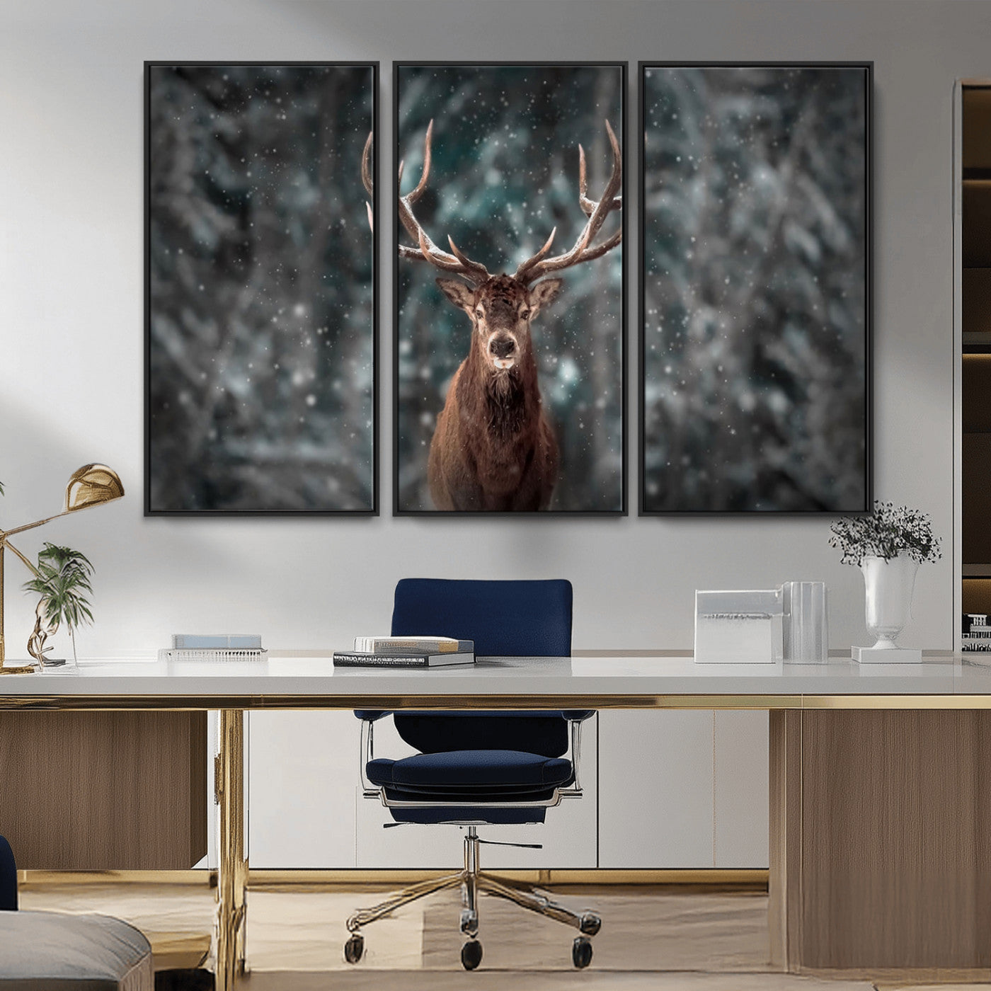 MGV-FC-48X32-3P - Wall Art Deer Art Animal Canvas, Framed Wall Art Deer Canvas Print