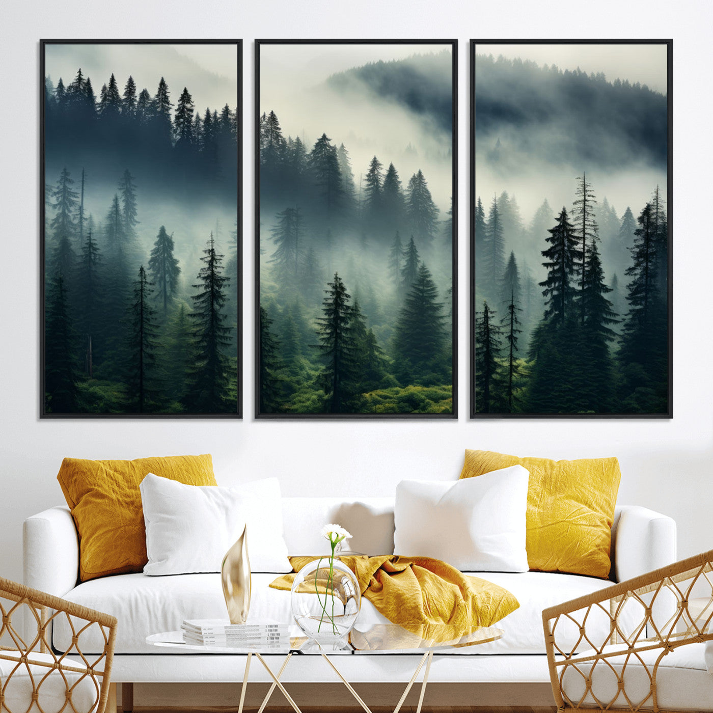48606-MGV-CV-36X24-Captivating Misty Forest Wall Art Premium Canvas Print a Foggy and Serene Atmosphere