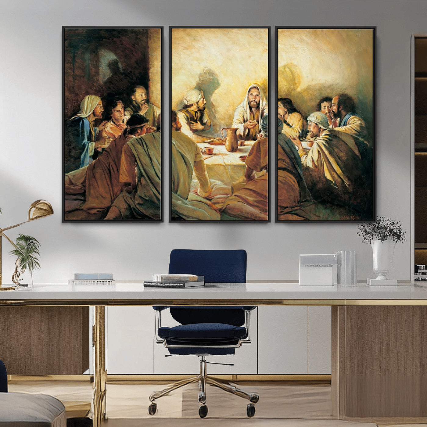 MGV-FC-48X32-3P - Last Supper Wall Art Canvas Print, Framed Jesus Painting Art Picture Print, Moderne Bibel Perfect Traditional/Religious Decor Artwork