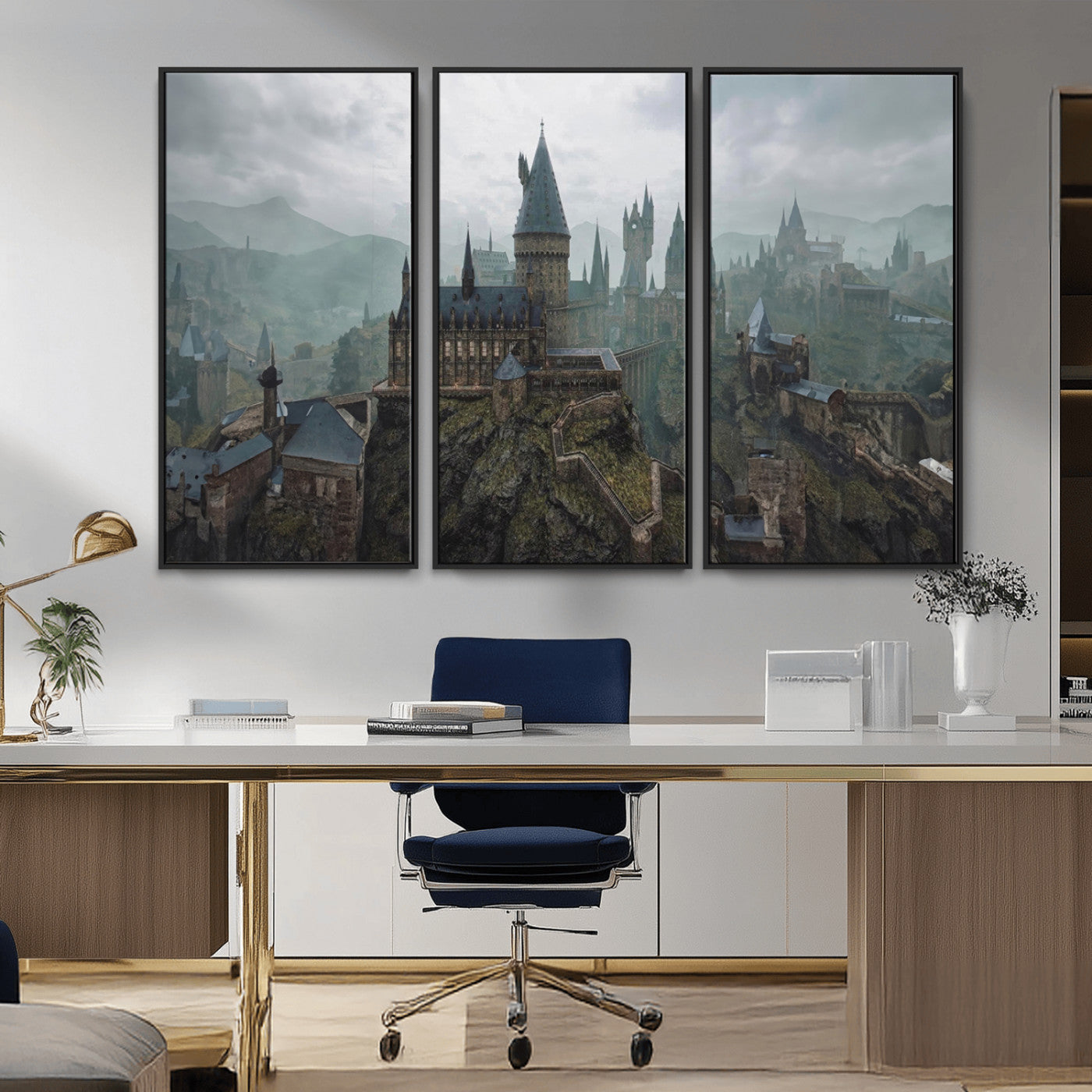 MGV-FC-48X32-3P - Disney Castle Wall Art Canvas Print, Living Kids Home Room Decor Art Print