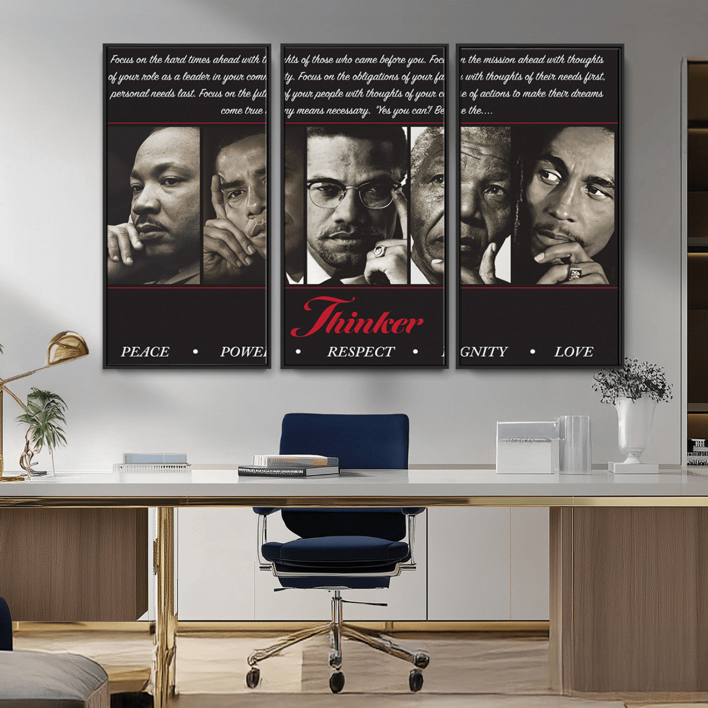 MGV-FC-48X32-3P - Thinkers of Wall Art Canvas Print - Inspirational Wall Art Featuring Icons of Peace, Power, and
