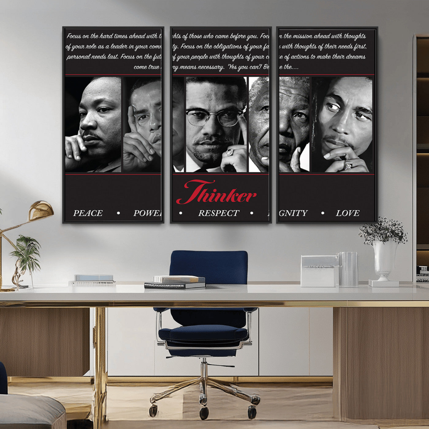MGV-FC-48X32-3P - Thinker Peace Power Respect Dignity Wall Art | Thinkers of Changel Wall Art Featuring Icons of