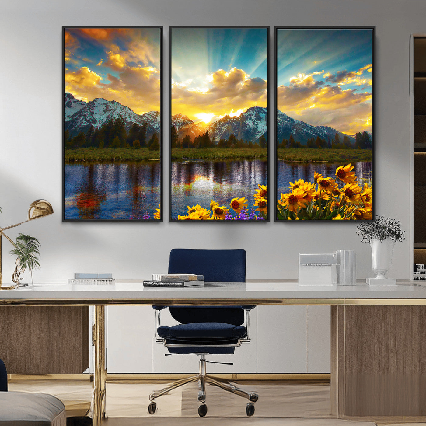 MGV-FC-48X32-3P - Grand Teton Park Amazing Mountain Landscape Sunset Wall Art Canvas Print