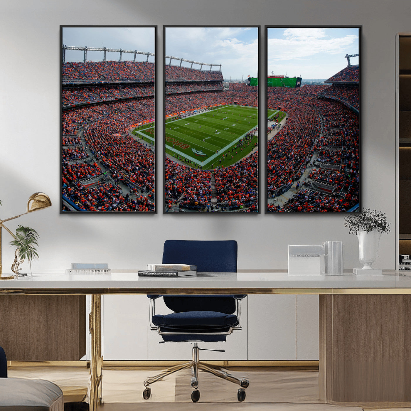 MGV-FC-48X32-3P - Denver Broncos Football Team Print - Empower Field Mile High Stadium Wall Art Canvas Print