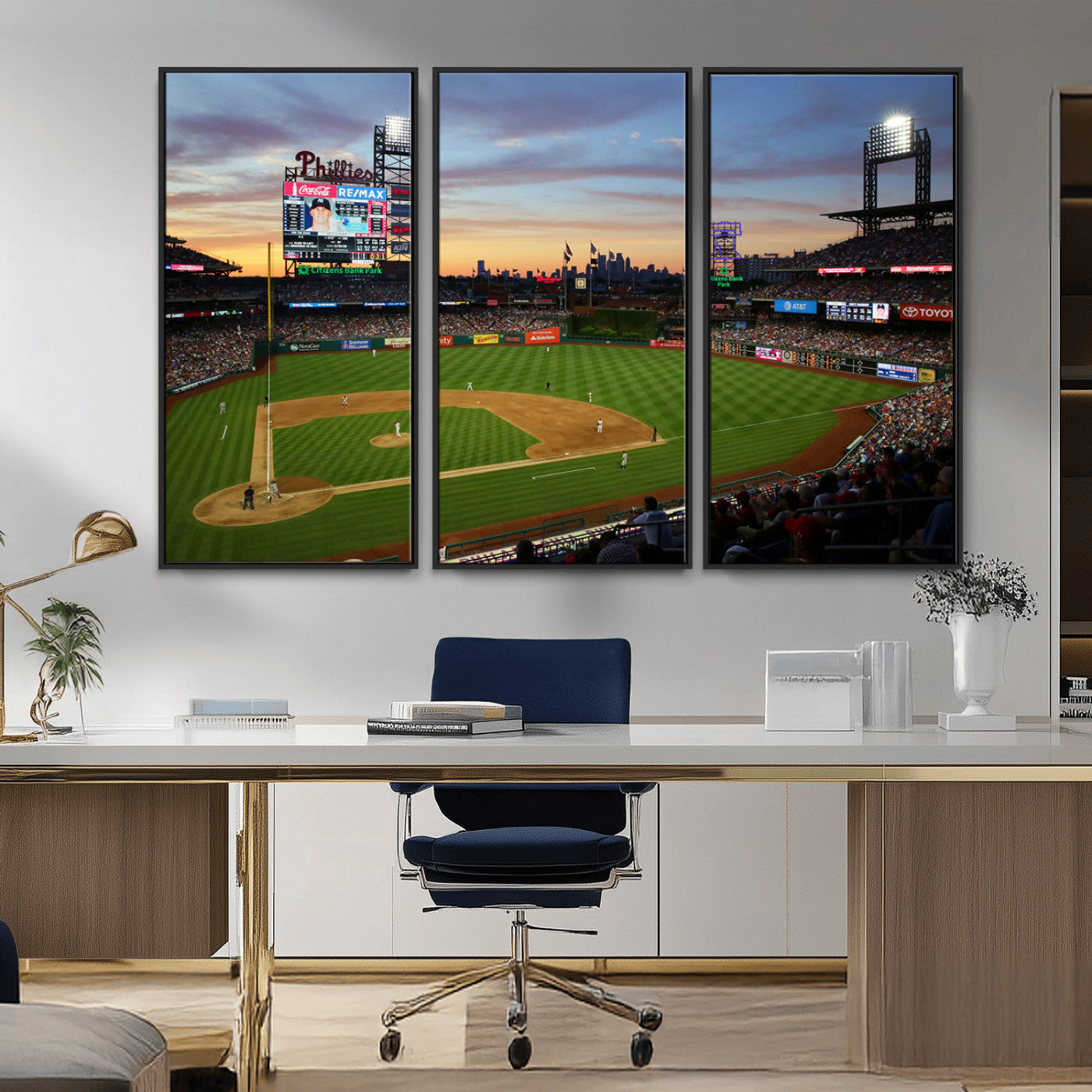 MGV-FC-48X32-3P - Citizens Bank Park Philadelphia Phillies Wall Art Canvas | 3-Panel Canvas Print of Phillies Stadium