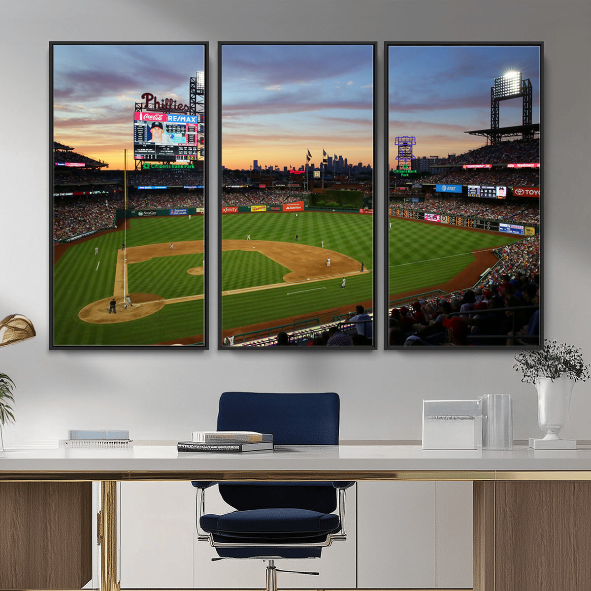 13778-MGV-CV-36X24 - Citizens Bank Park Philadelphia Phillies Wall Art Canvas | 3-Panel Canvas Print of Phillies Stadium