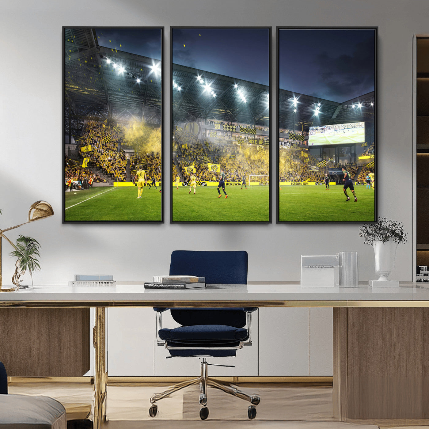 MGV-FC-48X32-3P - Columbus Crew Stadium Match Triple Canvas Wall Art - Dynamic MLS Game Scene Canvas Wall Art