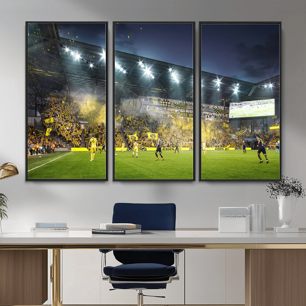 65820-MGV-CV-36X24 - Columbus Crew Stadium Match Triple Canvas Wall Art - Dynamic MLS Game Scene Canvas Wall Art