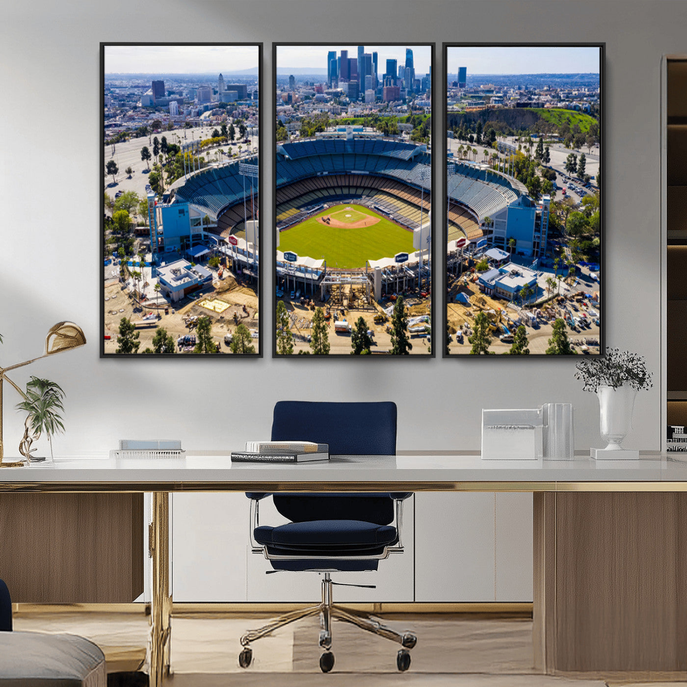 MGV-FC-48X32-3P - Los Angeles Dodgers Dodger Stadium Wall Art Canvas Print - MLB Baseball Stadium, Framed Los Angeles