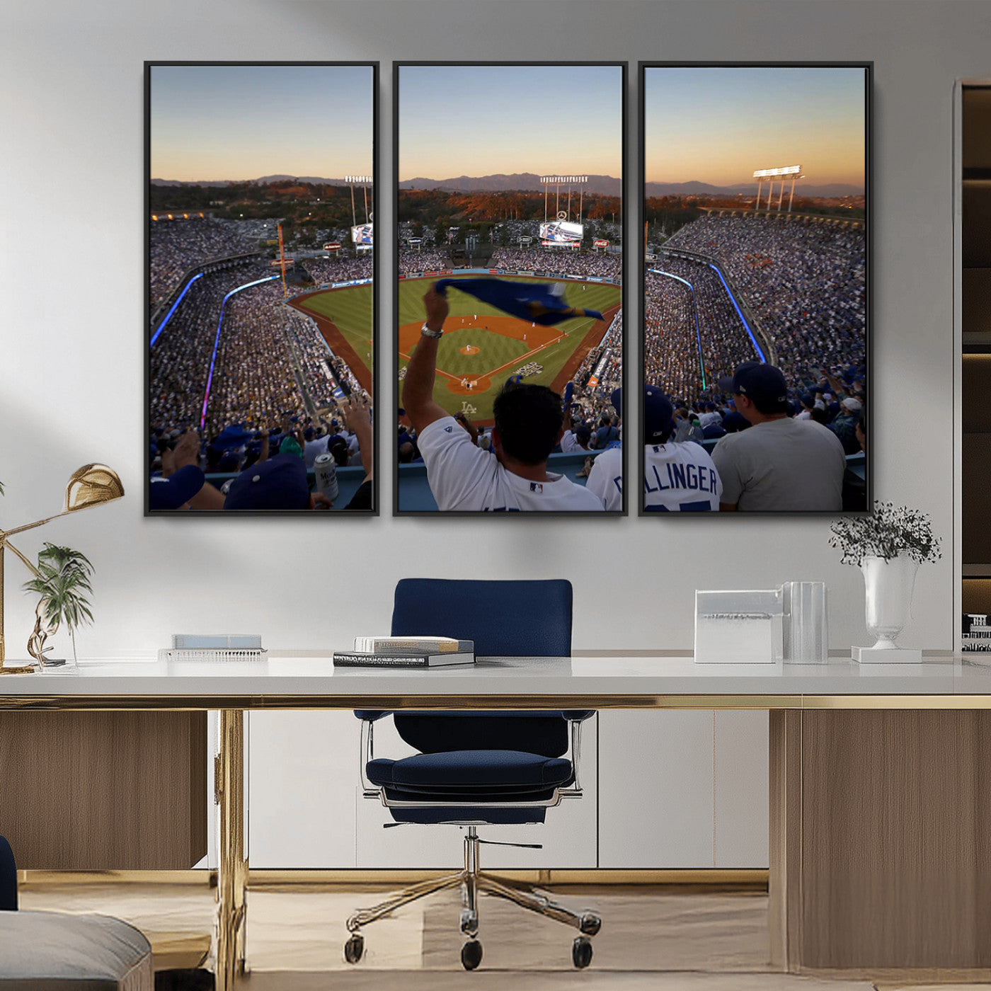 MGV-FC-48X32-3P - Dodger Stadium Sunset Game Triple Canvas Wall Art - Los Angeles Dodgers MLB Match