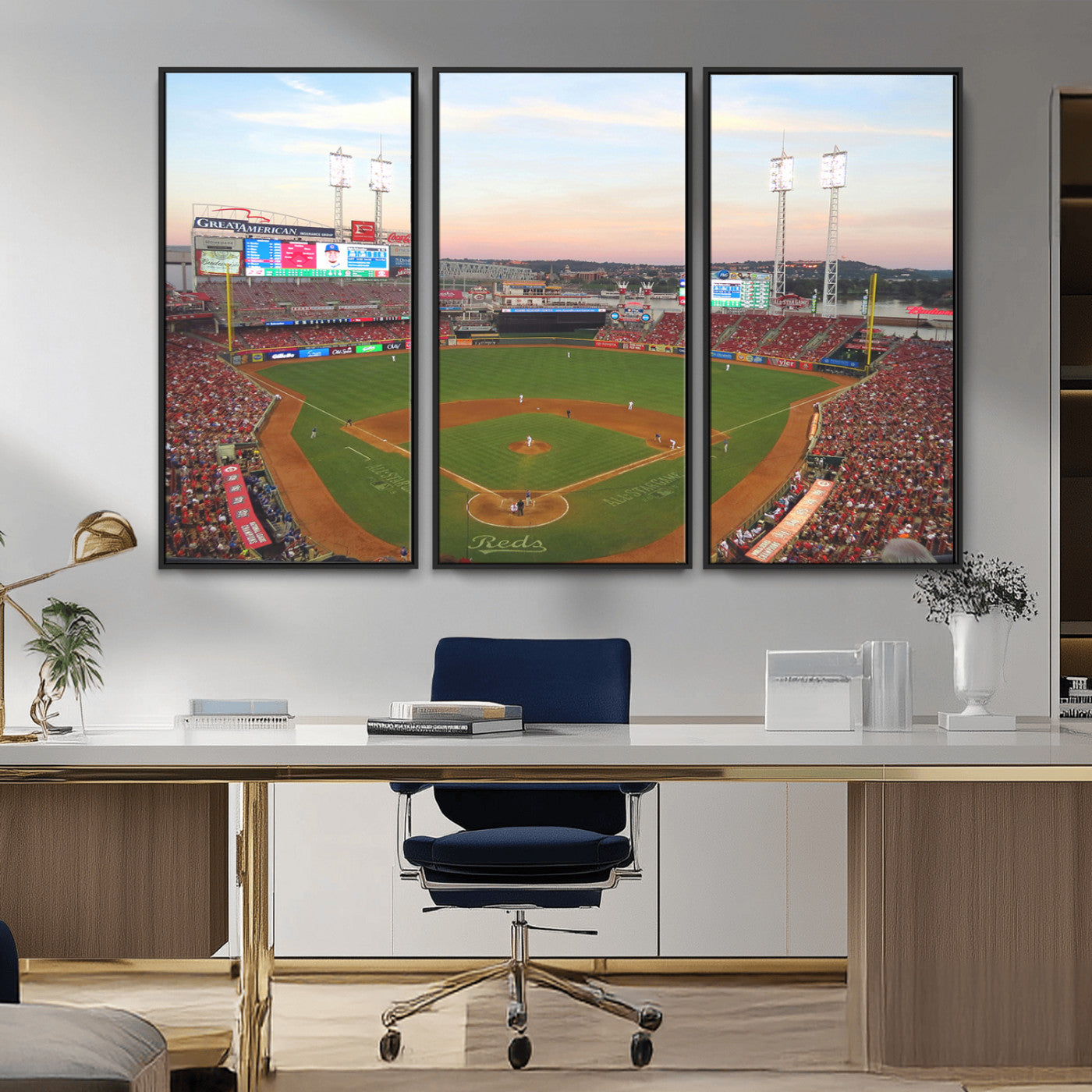 MGV-FC-48X32-3P - Cincinnati Reds Baseball Print Canvas- Cincinnati Great American Ball Park Stadium Wall Art Canvas