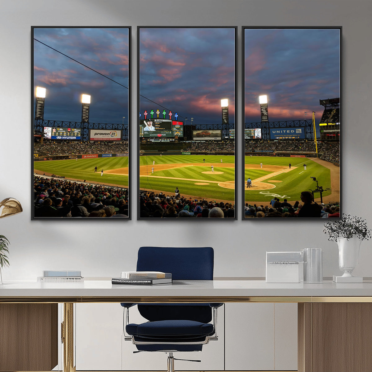 96063-MGV-CV-36X24 - Chicago White Sox Baseball Team Print Canvas, Guaranteed Rate Field, Framed and Ready to Hang